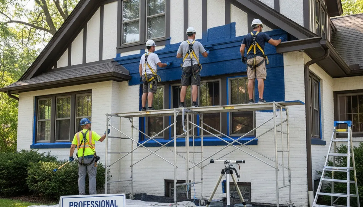 Milwaukee, WI painting company crew preparing a residential exterior paint job