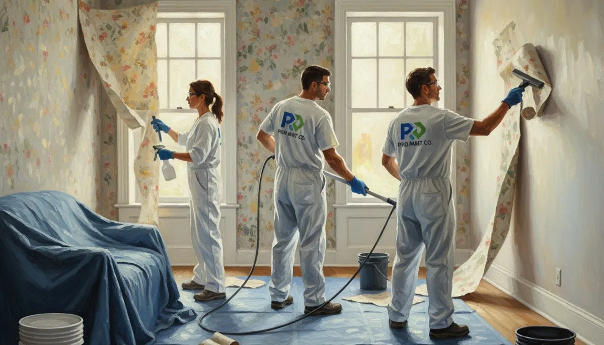 Milwaukee painters removing wallpaper and prepping walls for painting in older home